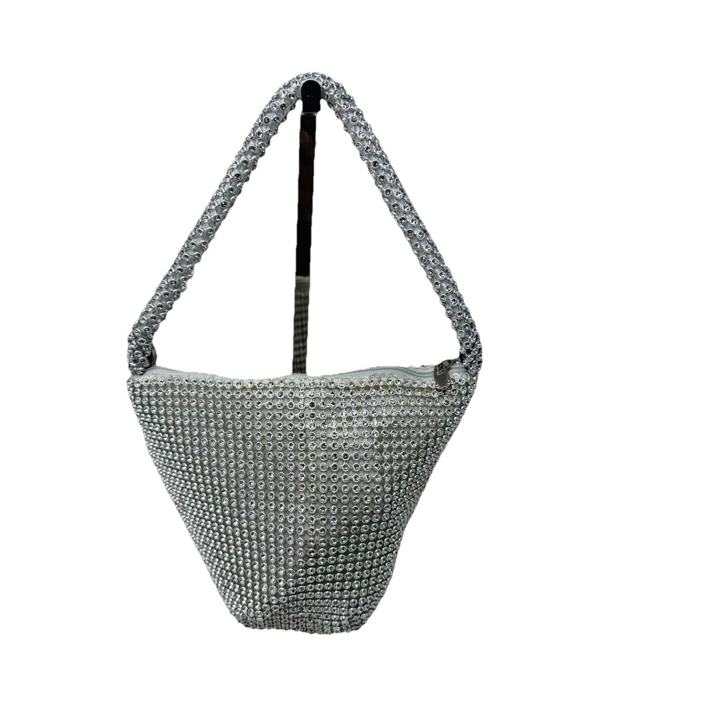 Silver Sparkle Clutch Purse Bag Small Zip Snap Closure‎